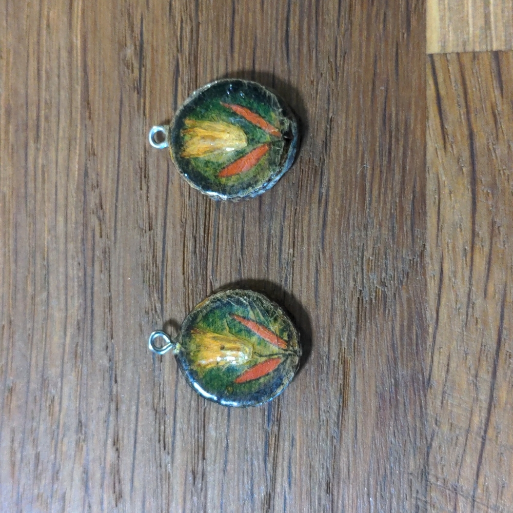 2 dainty wood and flower pendants / earrings